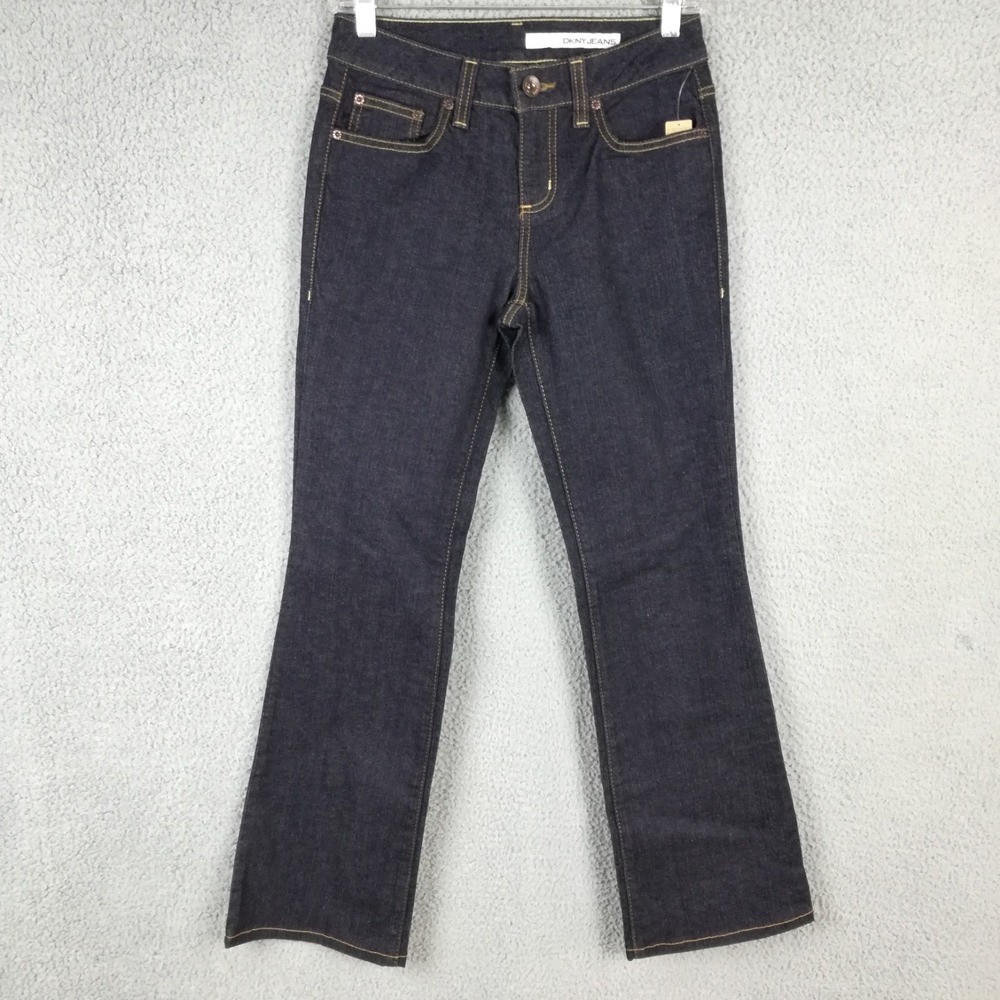 DKNY Womens Jeans Soho Flare Blue Denim Dark Indigo Wash Mid Rise Stretch 2 New